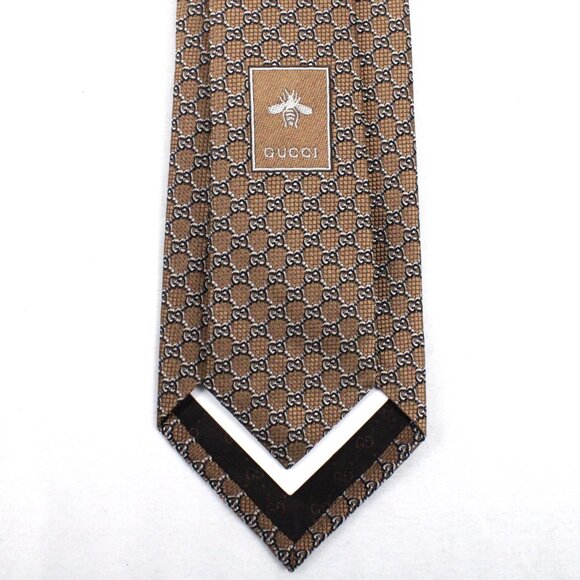 NWT Authentic Gucci GG 100% Silk Jacquard Neck Tie in Dark Brown/Brown - Picture 4 of 8